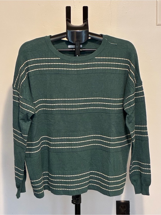 Staccato Sweaters - Staccato Forest Green Crewneck Sweater with White Stripes